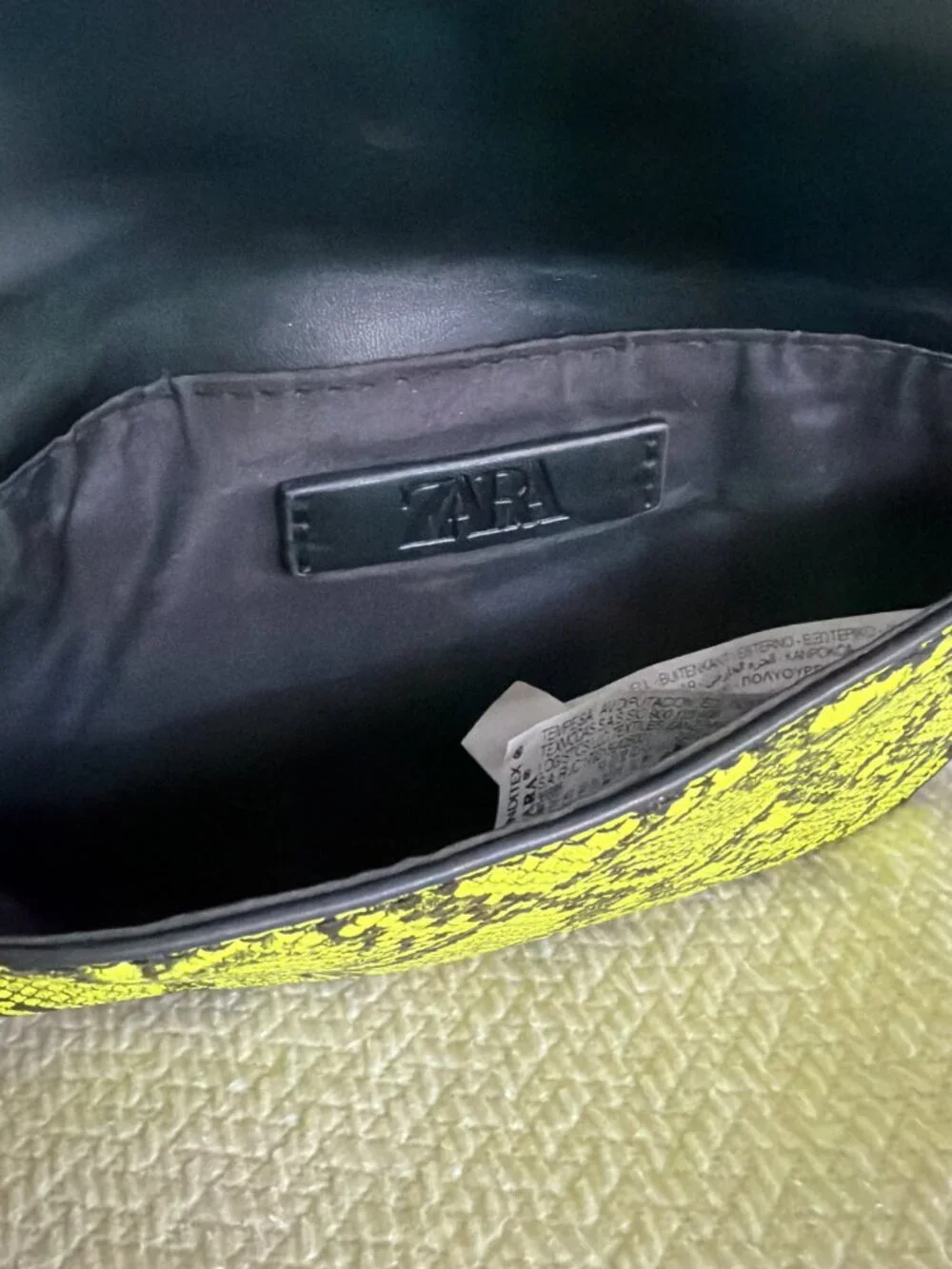 Zara Neon Yellow Snakeskin Print Shoulder / Crossbody Bag